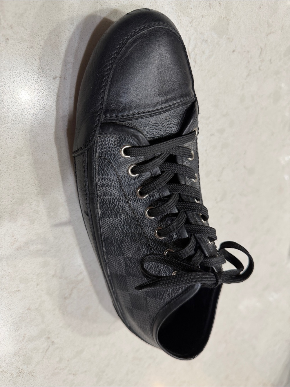 Louis Vuitton Men’s Black Checker Lace-Up Sneaker - Leather Trim